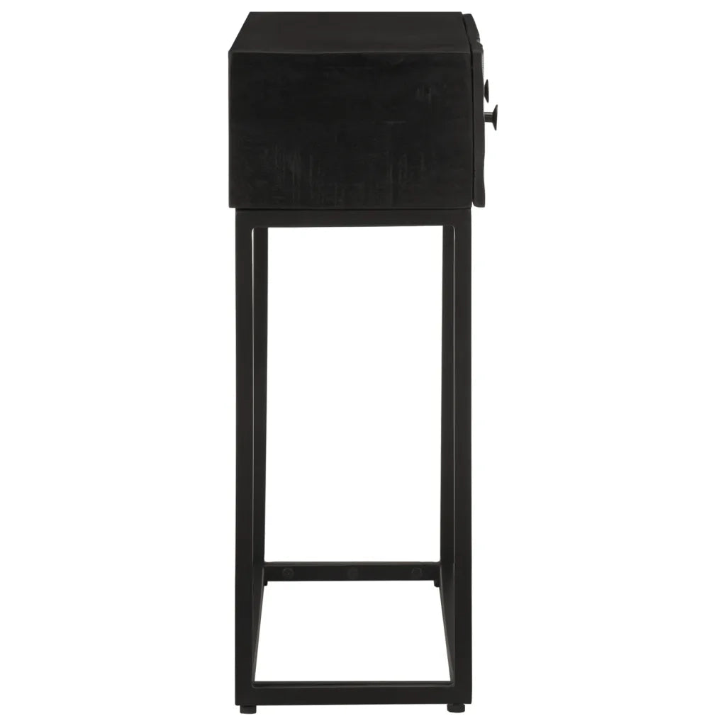 Tavolo Consolle Nero 90x30x76cm Legno Massello di Mango e Ferro