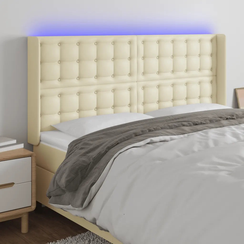 Testiera a LED Crema 147x16x118/128 cm in Similpelle