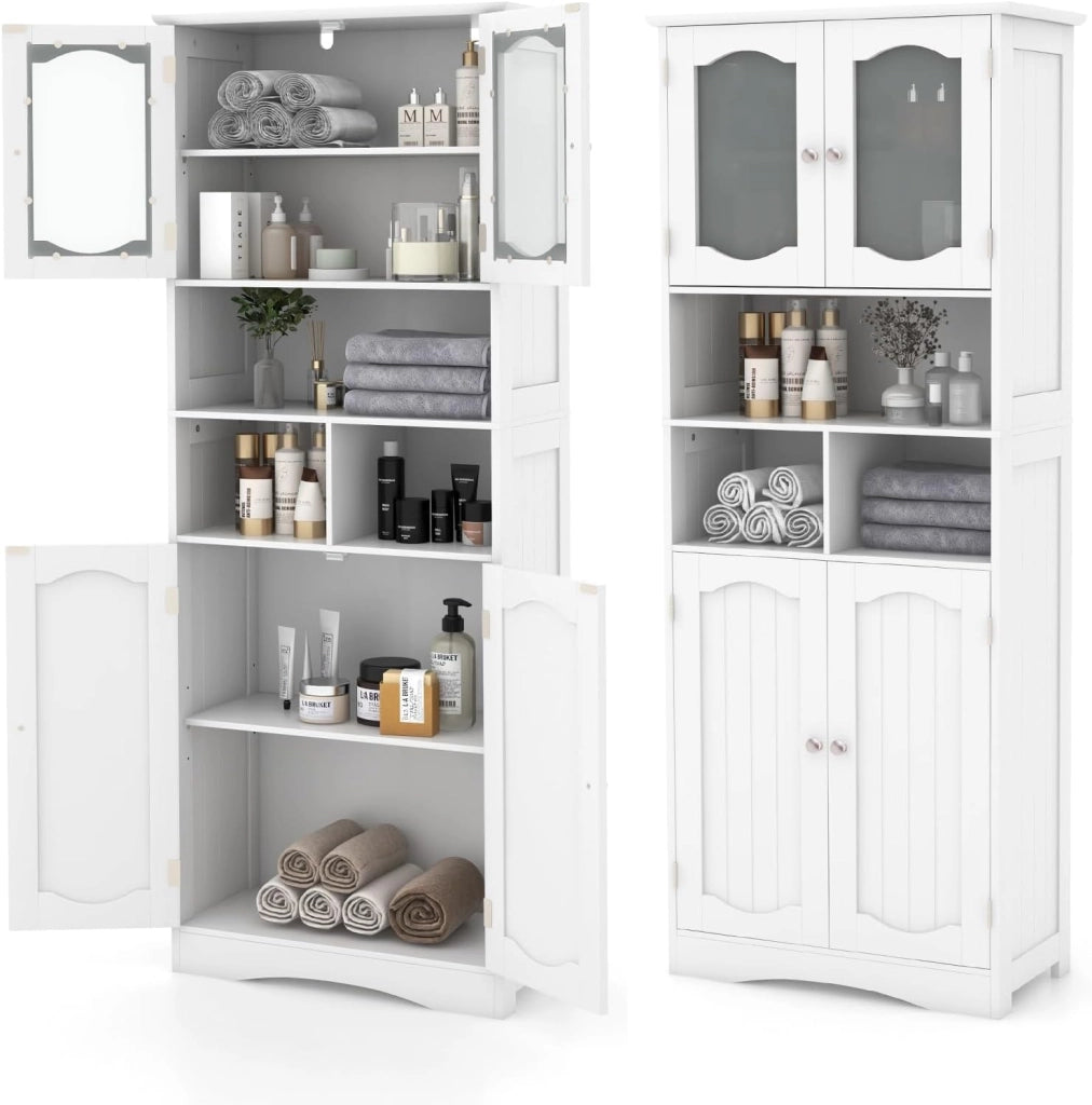 Armadio alto da bagno, 60 x 30 x 148,5 cm, armadio da cucina con 2 ripiani regolabili e 2 ante, armadietto portaoggetti per bagno, cucina, sala da pranzo e ufficio