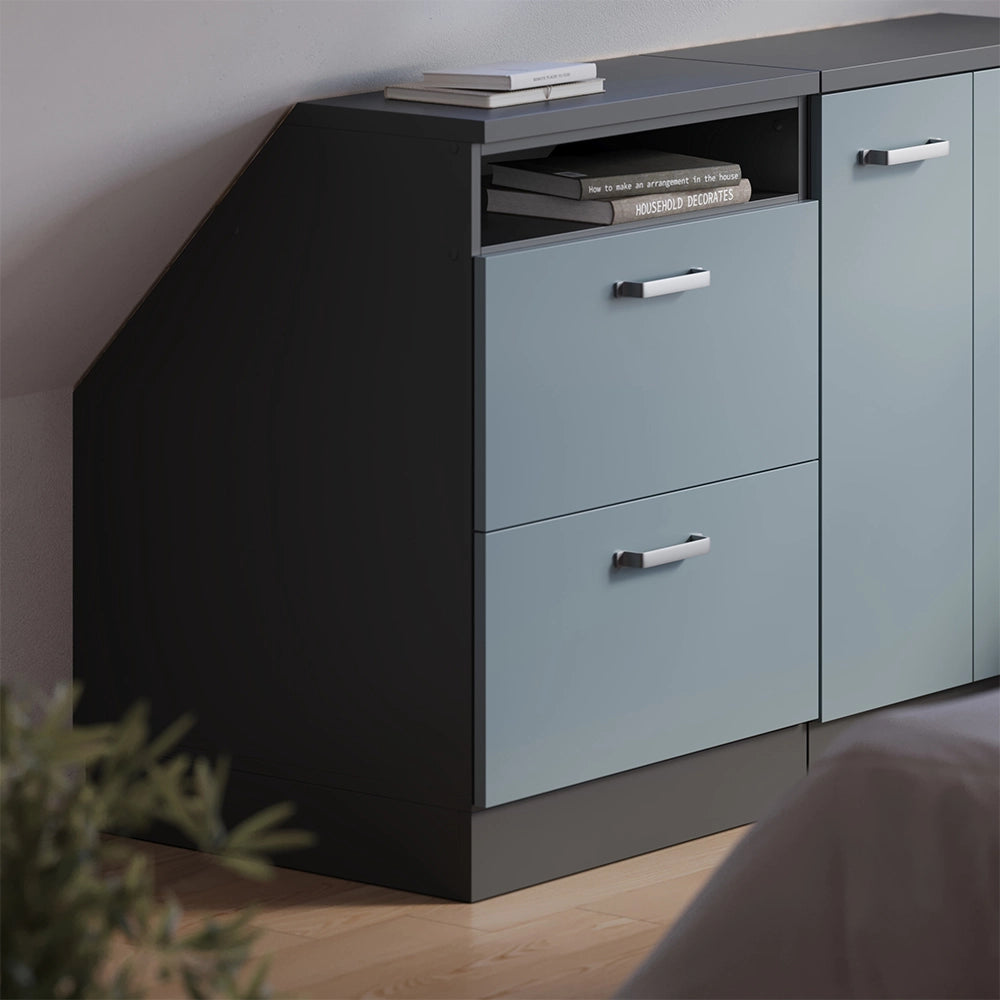 Mobile cucina sottotetto R-Line Grigio-blu/Antracite 60 cm con 2 cassetti, carcassa 60 cm profondità Vicco