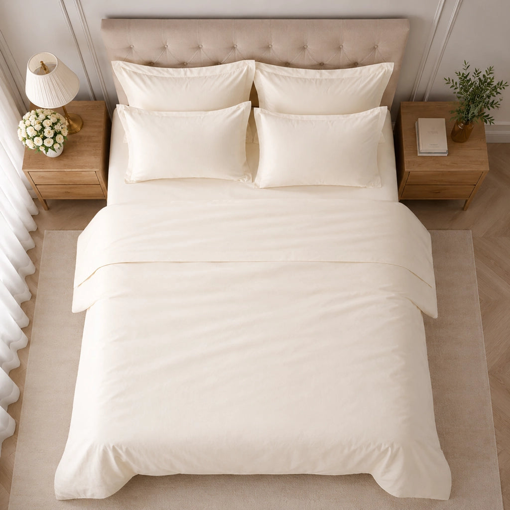 Rotihamo, set Completo Letto Singolo in Cotone, Bianco Avorio