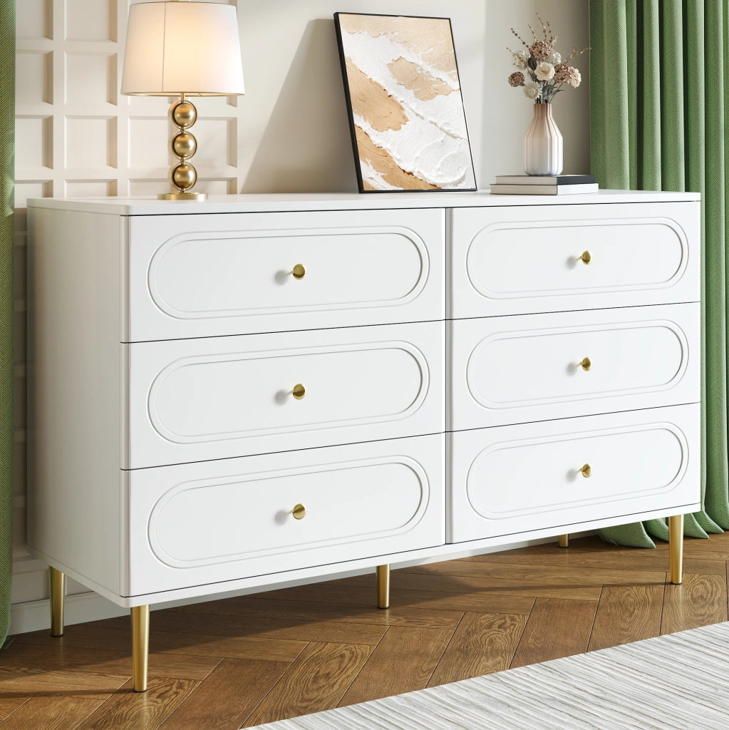 Credenza 120 x 40 x 75 cm bianca in MDF e truciolare， 6 cassetti