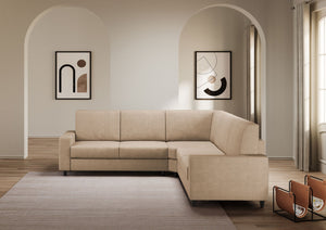 Divano Angolare 5 Posti 246x246x85 cm Sakar in Tessuto Beige