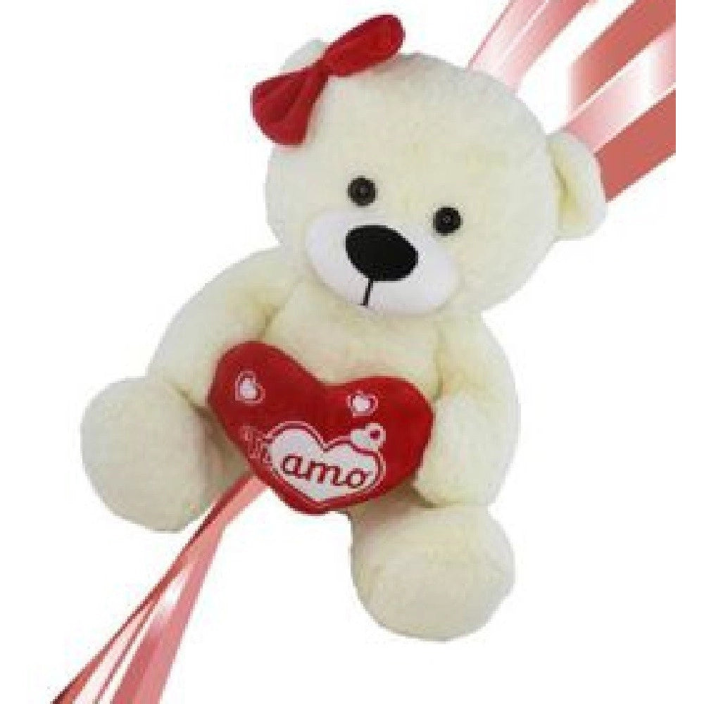 Trade Shop - Orsetto Orsa Peluche Con Cuore Scritta Ti Amo Fiocco 22 Cm San Valentino 92614 -