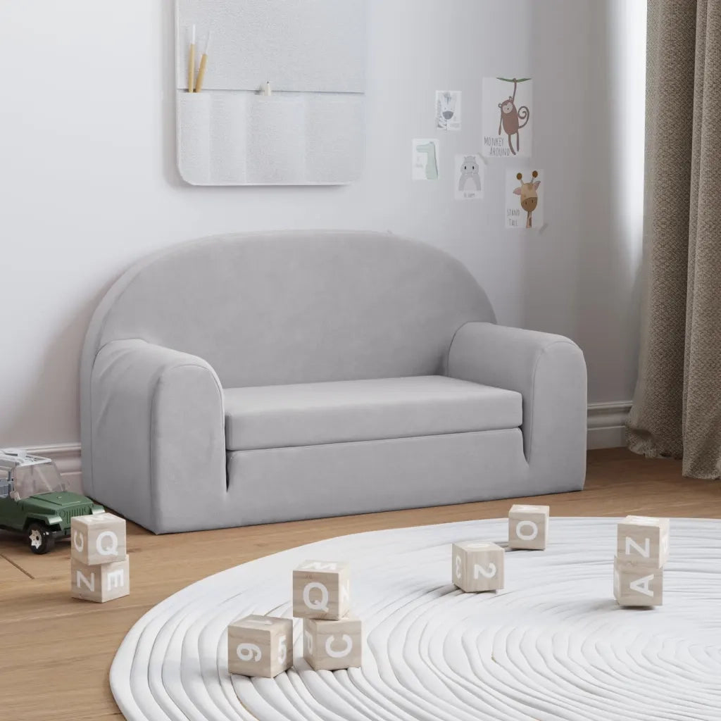 Divano per Bambini a 2 Posti Grigio Chiaro in Morbido Peluche