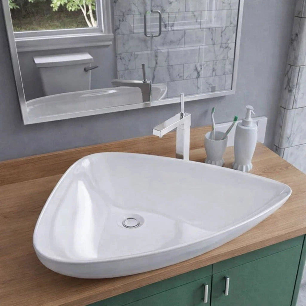 Lavabo da appoggio ceramica bianco triangolare arredo bagno 68x47,5x12,5 cm
