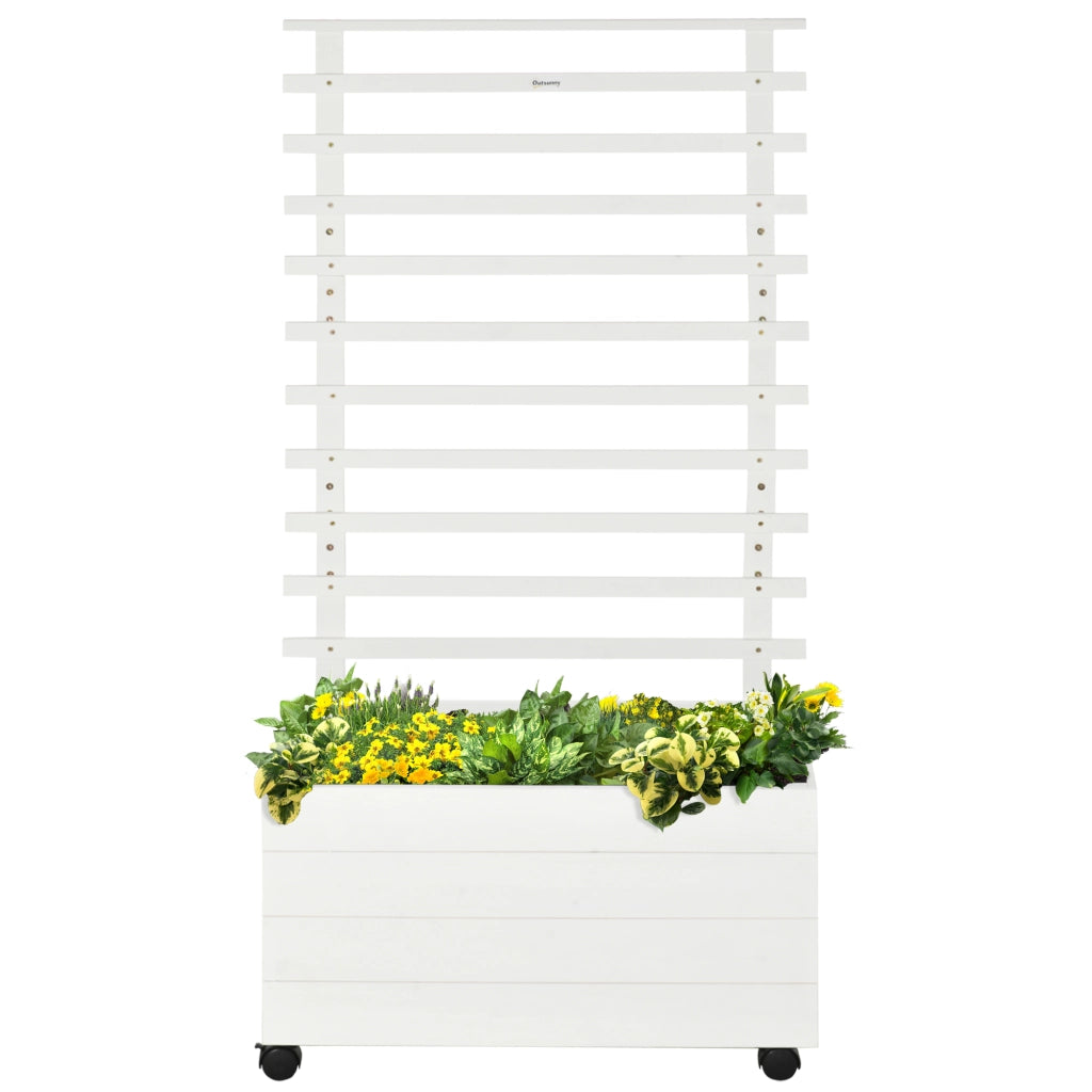 Fioriera Verticale con 4 Ruote e Traliccio per Piante Rampicanti in Legno, 76x30x155cm, Bianco