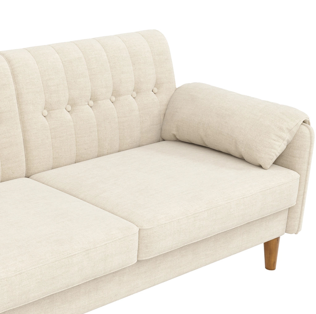 Divano 2 posti in ciniglia beige con tasche laterali e cuscini removibili HOMVRA