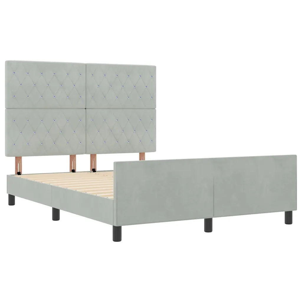 Letto a molle con testiera-Rete con Testiera Grigio chiaro 160 x 200 cm Velluto