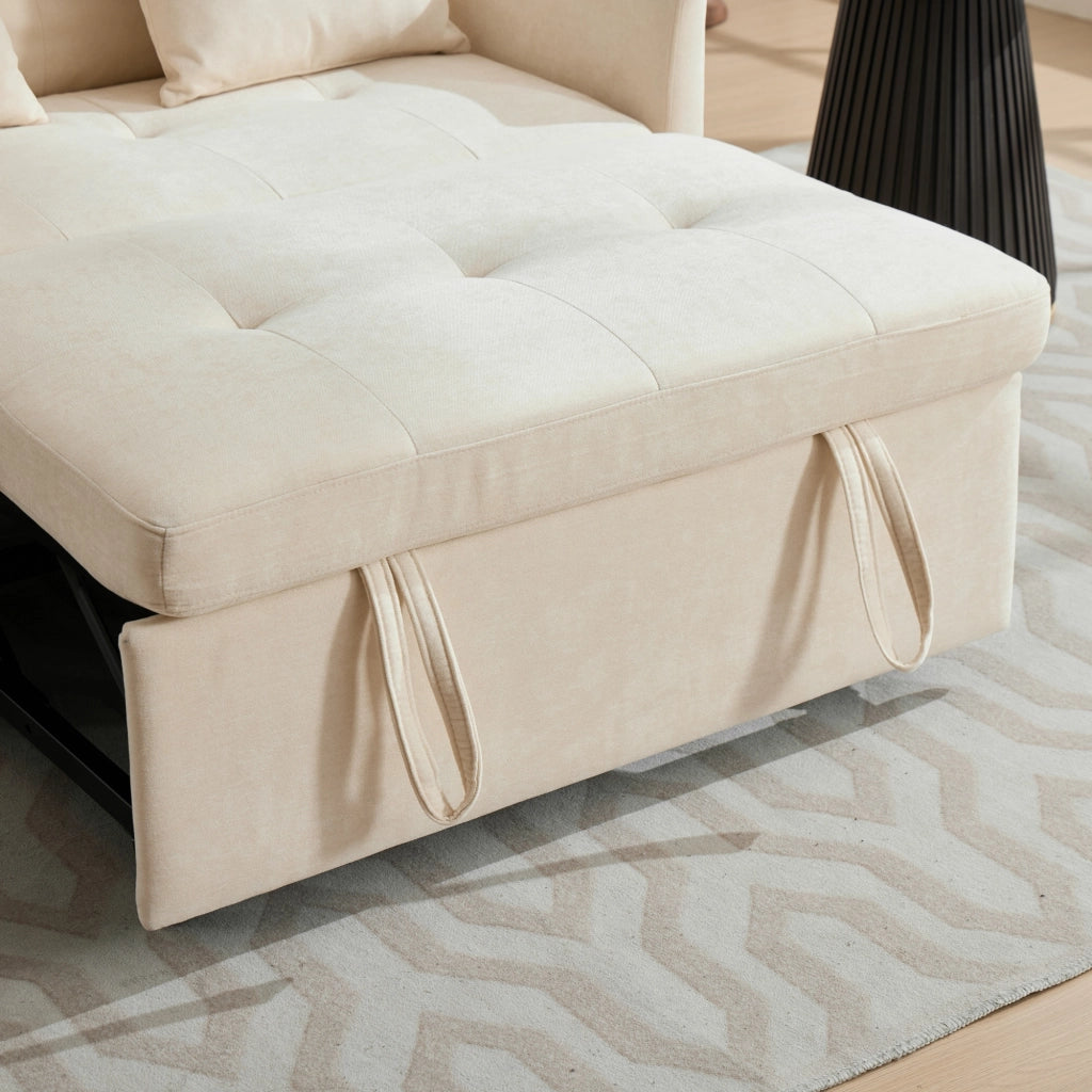 Divano letto multifunzione con porta USB e supporto tablet in tessuto lino spazzolato beige 109 × 72 × 83,5 cm