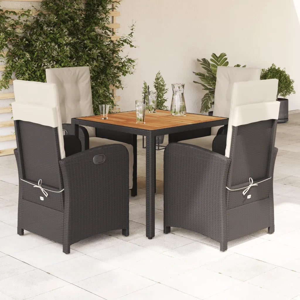 Set da Pranzo da Giardino 5 pz Nero con Cuscini in Polyrattan 3212469