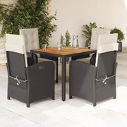 Set da Pranzo da Giardino 5 pz Nero con Cuscini in Polyrattan 3212469