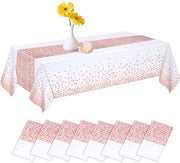 Tavolo da Festa in Plastica, [8 pezzi] Tovaglie da Festa Idrorepellenti, Tovaglia Quadrata per Tavolo da Festa, Ideale per Feste, Compleanni Bambini, Matrimoni, Natale, 137 x 274 cm, Bianco e Rosa Chiaro