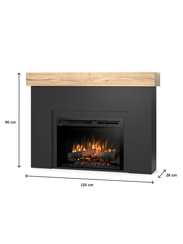 AVEN - Caminetto Elettrico da pavimento A Libera Installazione A LED 26" Nero-Rovere chiaro