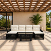 Set Divano da Giardino 6 pz Nero e Bianco Crema polyrattan 3437242