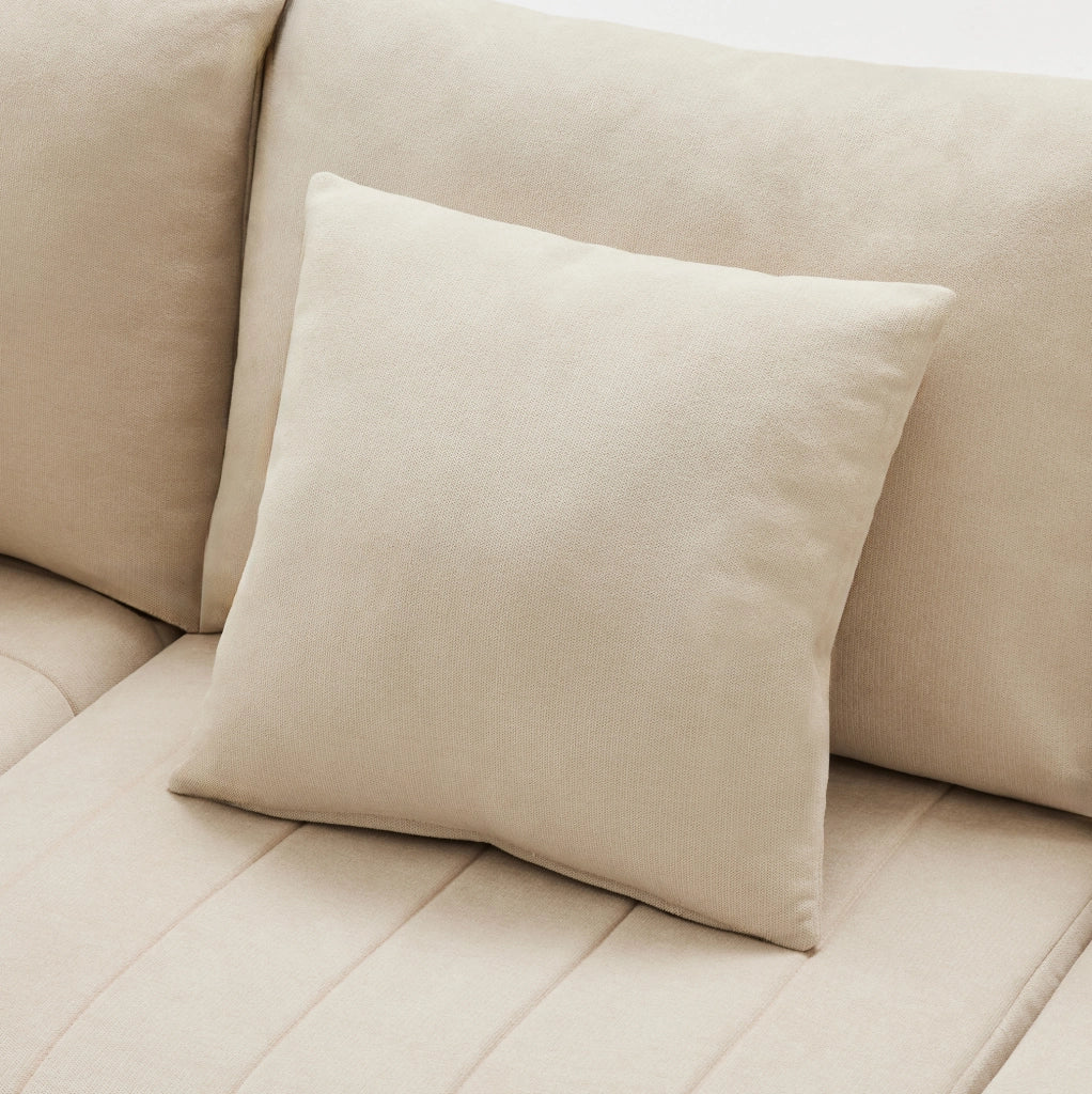 Divano modulare 5 posti beige con poggiapiedi trasformabile e molle indipendenti confortevole