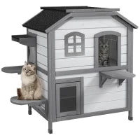 Casetta per Gatti a 2 Piani, Resistente alle Intemperie, 78.1 cm x 55.2 cm x 90.8 cm, Bianco e Grigio