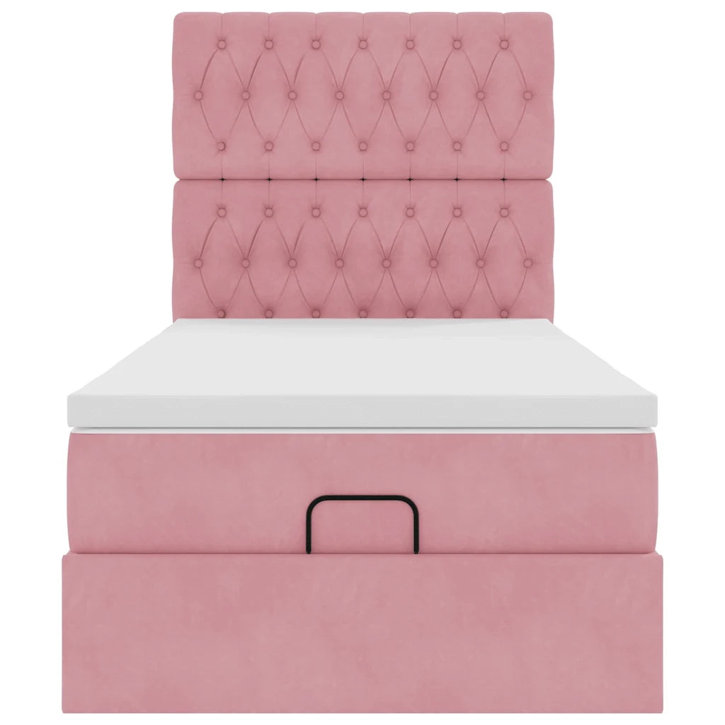 vidaXL Struttura Letto Pouf con Materassi Rosa 90x200 cm in Velluto