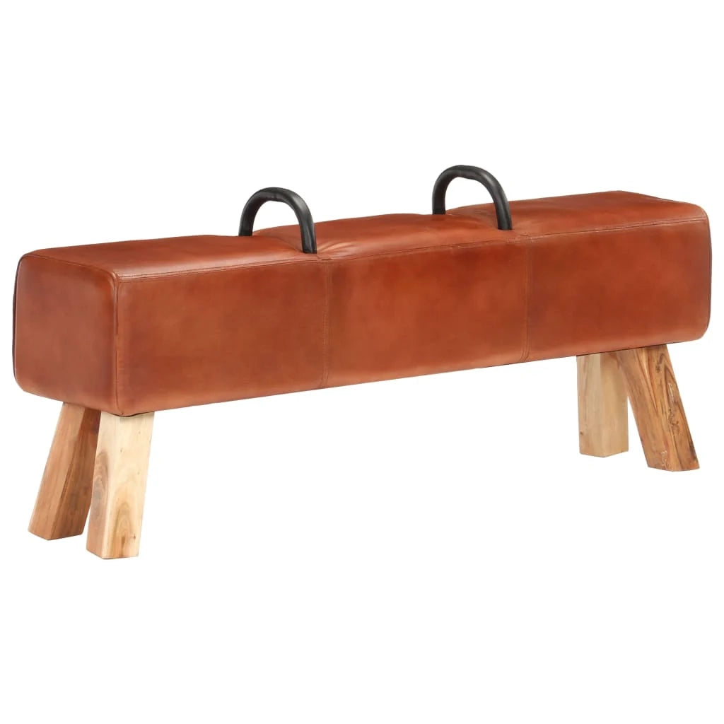 Panca in stile cavallo 135 x 25 x 55 cm vera pelle sintetica di capra marrone 02_0010829