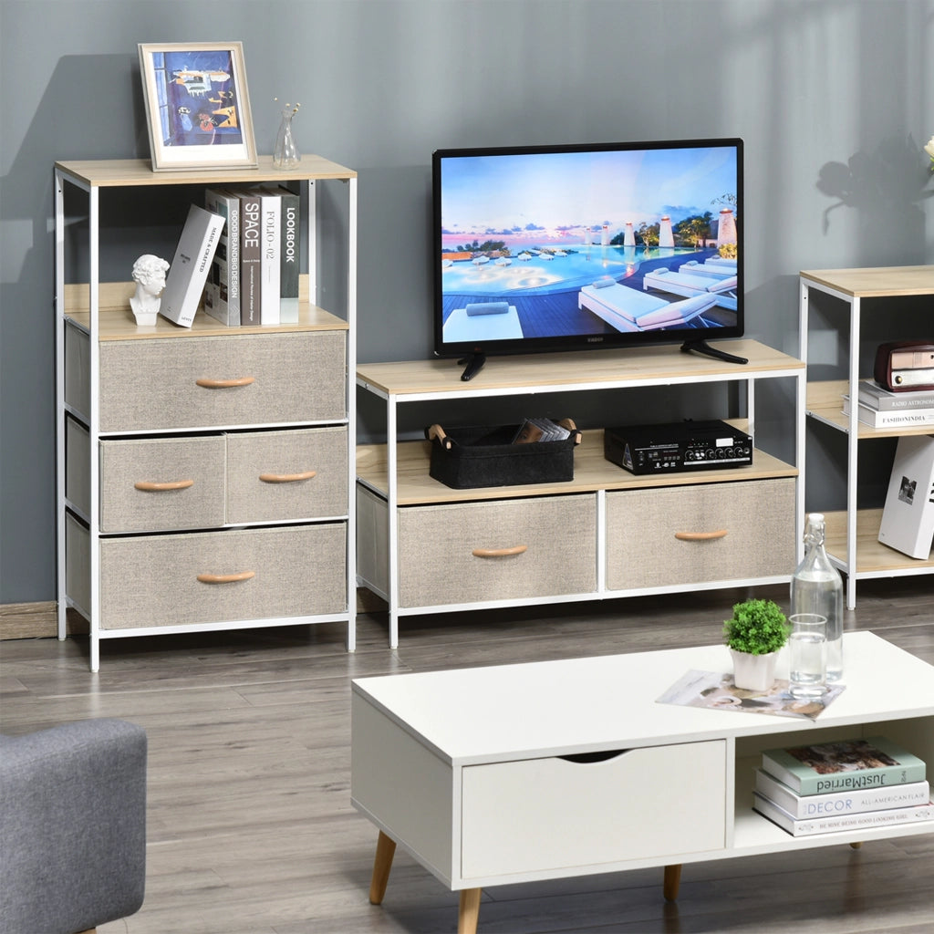 Cassettiera con 4 Cassetti e Compartimento Aperto ¨C Zephmum ¨C Grigio Tessuto Struttura Metallo