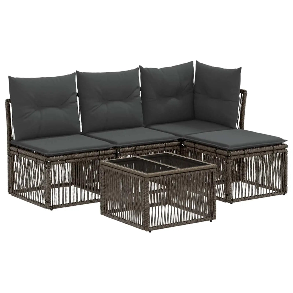Set Divano da Giardino 5 pcs Grigio polyrattan