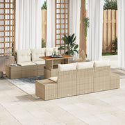 Set Divano Giardino 7 Pezzi con Cuscini Beige in Polyrattan