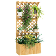 Fioriera Rettangolare con Traliccio per Piante Rampicanti 76x33x177 cm Fori di Drenaggio e 2 Mensole in Legno di Abete
