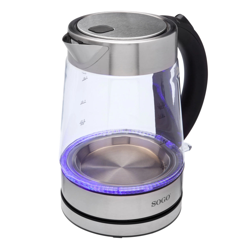 Bollitore elettrico vetro 1,7L senza fili, resistenza acciaio inox nascosta 2200W, spegnimento automatico - SOGO