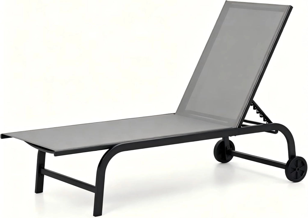 Set di 1/2 lettini da giardino con ruote, sedia a sdraio in tessuto, schienale regolabile a 6 posizioni, sedia a sdraio da esterno mobile, carico 150 kg, per balcone, terrazza, picine