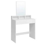 Toletta con specchio rettangolare tavolo da trucco con 2 cassetti e 3 vani portaoggetti stile moderno bianco 12_0005167