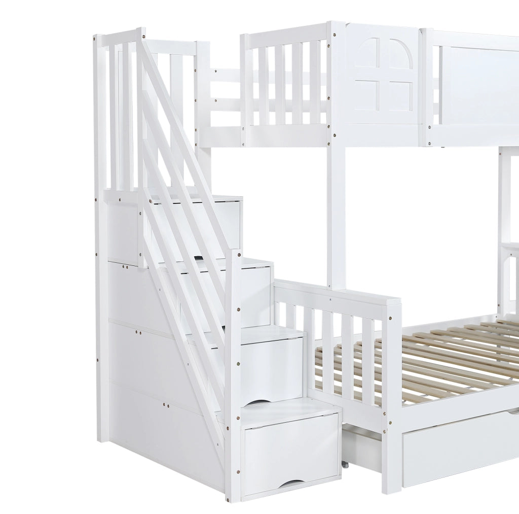 Letto a castello bianco 90x200/120x200 cm con scivolo, scala contenitore e cassetto