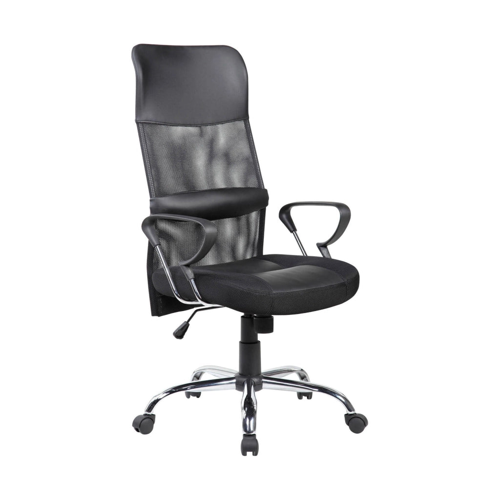 Sedia da ufficio Ateleta, Poltrona presidenziale con braccioli, Sedia ergonomica da ufficio, 56x61h111/121 cm, Nero