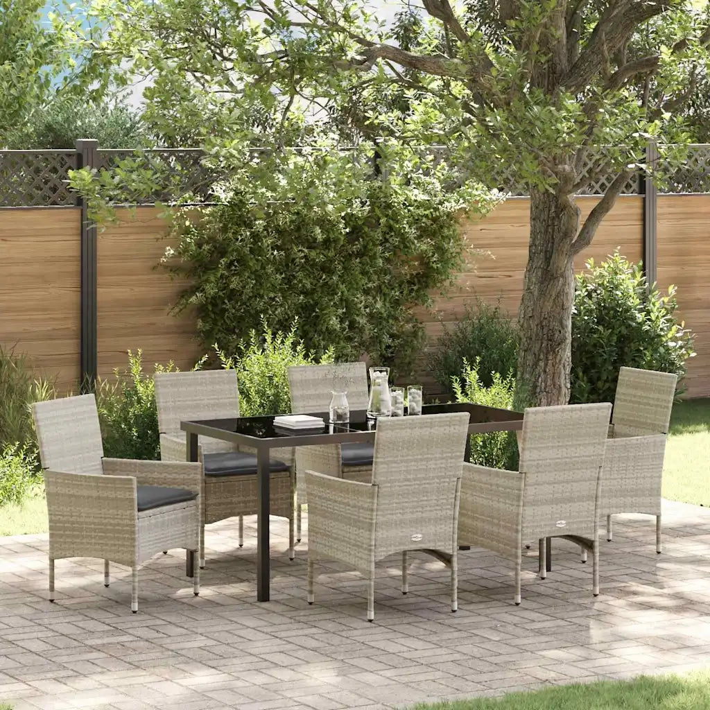 Set da Pranzo per Giardino 7 pcs Grigio chiaro polyrattan