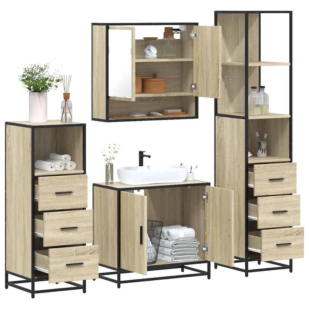 Set Mobili da Bagno | Armadio da bagno 4 pz Rovere Sonoma in Legno Multistrato