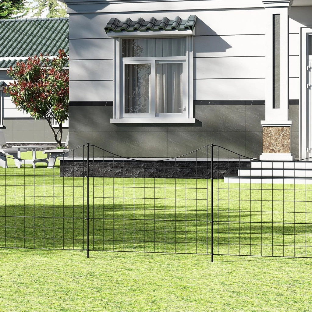 Recinzione Giardino, 10 Pannelli Recinti in Ferro, Recinzione Giardino Esterno con Picchetti, Rete per Recinzioni, Staccionata per Giardino, 64x70 cm, a Forma di Arco, Nero