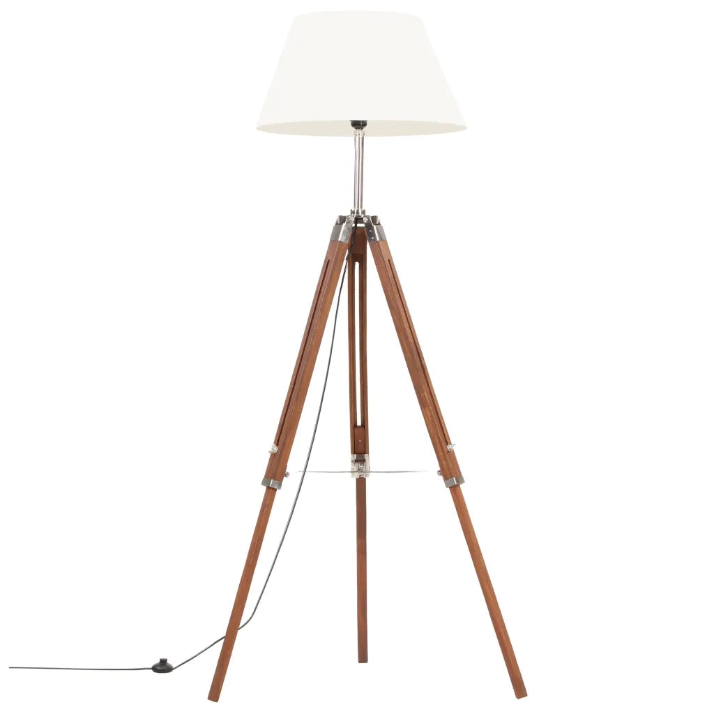 Lampada a Treppiede Marrone e Bianco in Legno di Teak 141 cm CFW6685588