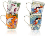 Set di tazze da caffè in ceramica con disegno fiorale - grandi tazze da caffè da 300 ml - tazze da tè colorate - regalo per donne - 4 pezzi - Birds