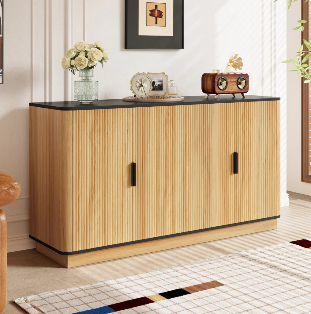 Credenza moderna in legno naturale con ante ondulate