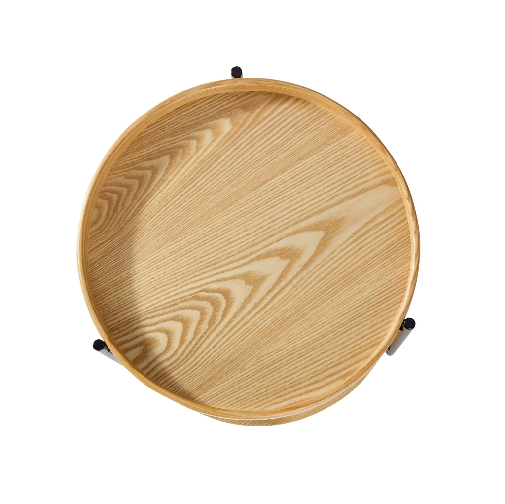 Tavolino da caff¨¨ rotondo ?69x38 cm a 2 ripiani in legno massello, MDF e ferro