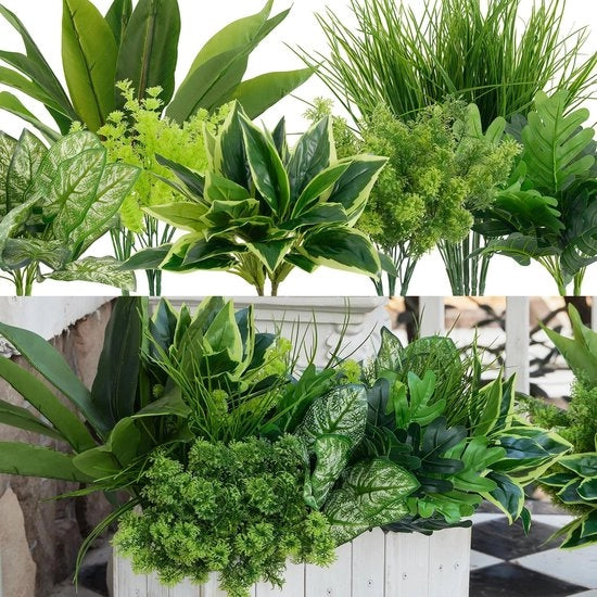Collezione di 18 piante artificiali per esterno, piante artificiali simili a vere, finta ivy in vaso, piante artificiali resistenti alle intemperie, piante artificiali UV resistenti, adatte per giardino, casa.