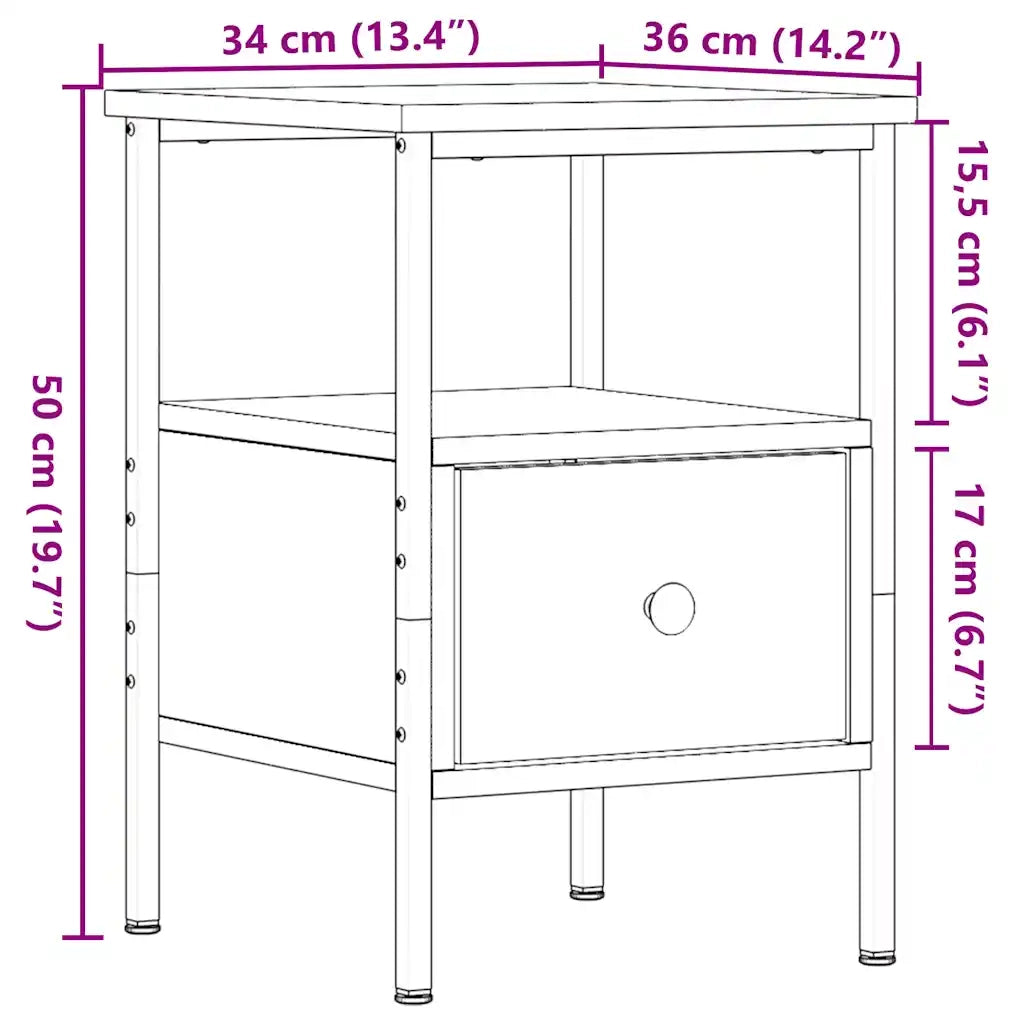 Comodino Legno Antico 34x36x50 cm in Legno Multistrato