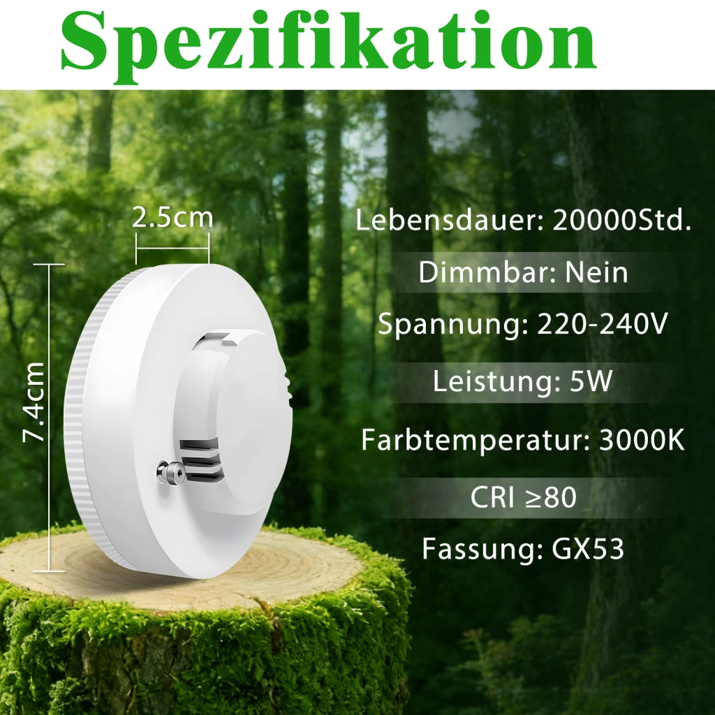 ZMH Lampadine GX53 74x25 mm Ultra Piatta Luce Calda 3000K 5W per Lampade da Sotto Unità Non Dimmerabile Confezione da 2