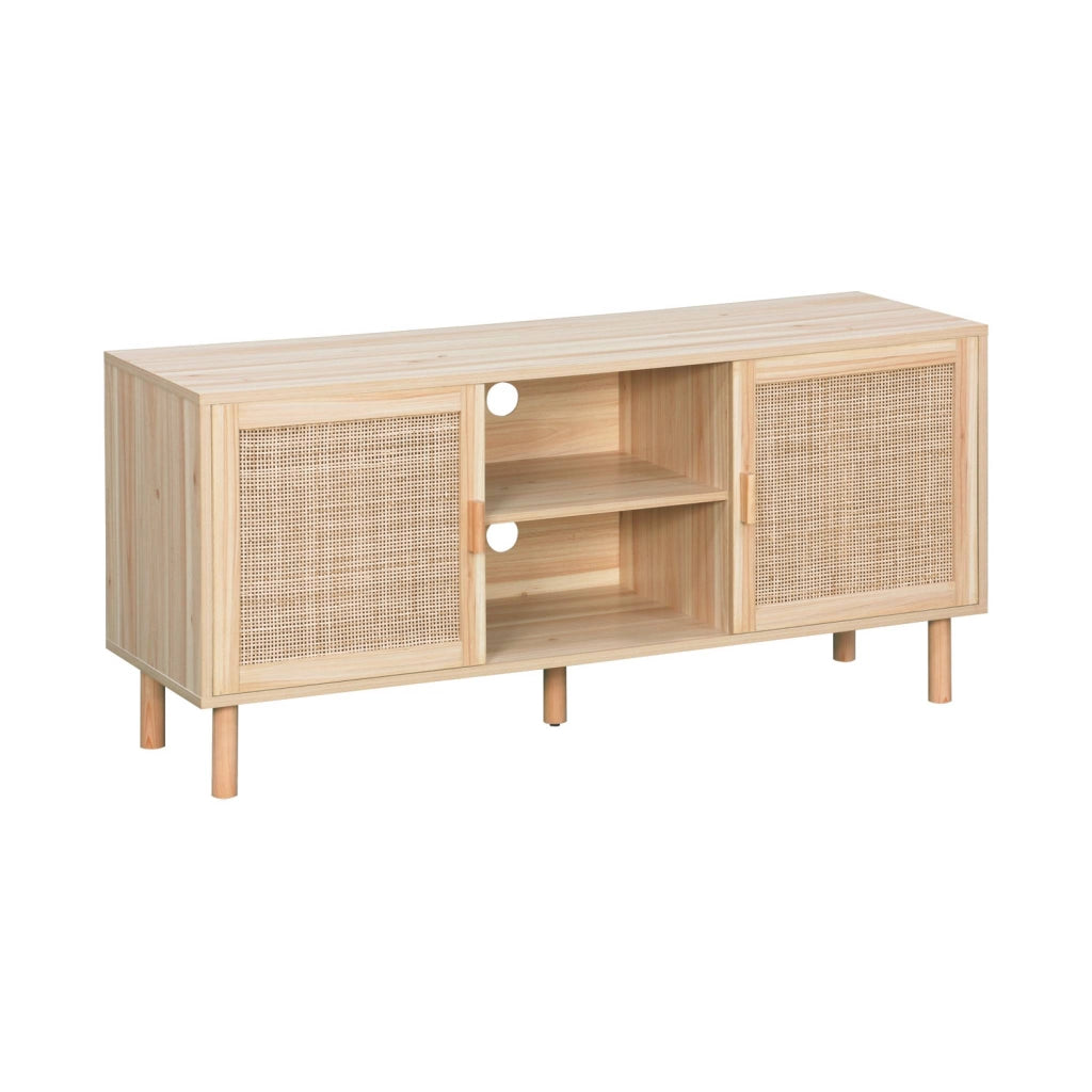 Mobile tv effetto canna e legno, 120cm, marrone naturale