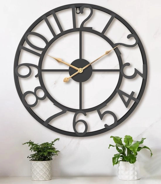 Orologio da Parete Grande Moderno per Sala da Pranzo, 47cm Orologio da Parete Grande in Metallo Nero Silenzioso con Numeri Arabi per Cucina, Ufficio, Sala da Pranzo