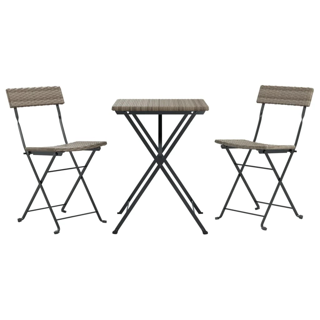 Set da bistrot da giardino pieghevole da 3 pezzi mobili da esterno per patio resina intrecciata grigia 02_0013544