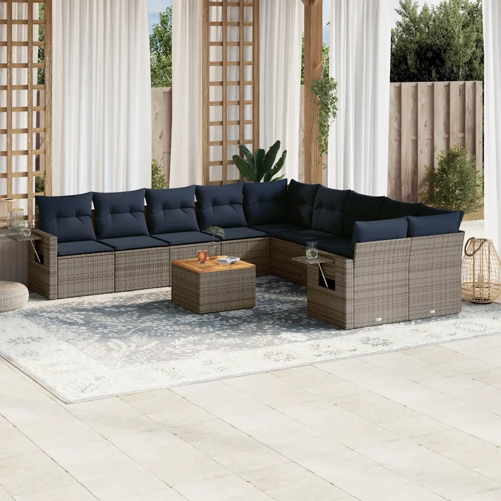 Set Divani da Giardino 11 pz con Cuscini Grigio in Polyrattan 3224759