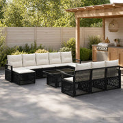 Set Divano da Giardino 11 pz Nero e Bianco Crema polyrattan 3437158