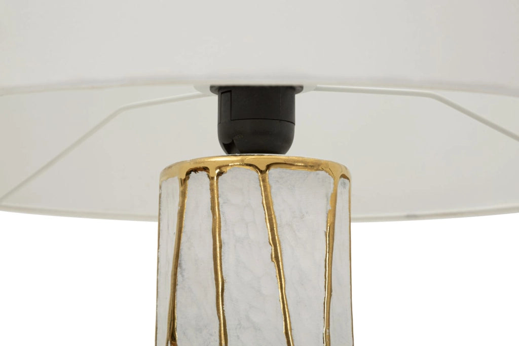 Lampada da Tavolo Tangeri Ø40x60 cm in Ceramica e Ferro e Tessuto Bianco e Oro