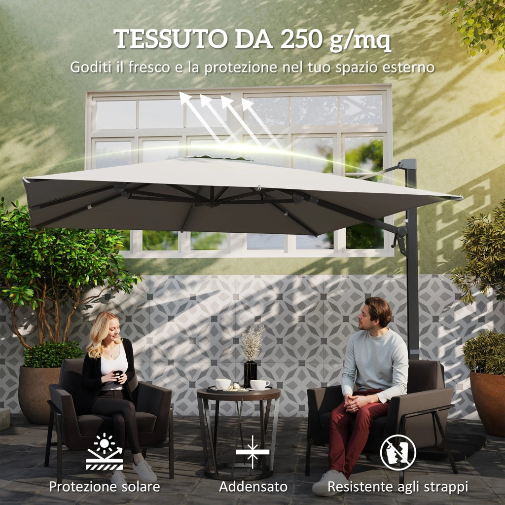 Ombrellone a Sbalzo con Manovella 365x297x256 cm con Base a Croce Grigio Chiaro