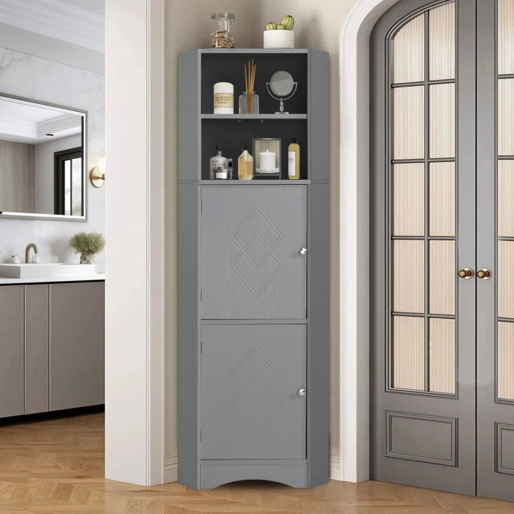 Mobiletto angolare da bagno grigio in truciolato